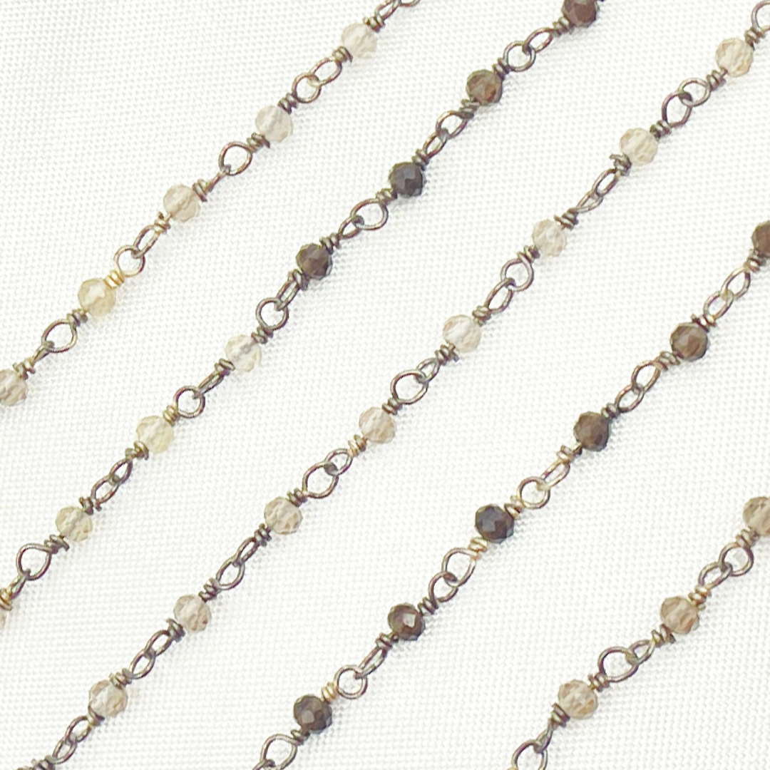 Shaded Smoky Quartz Oxidized Wire Chain. SMQ10