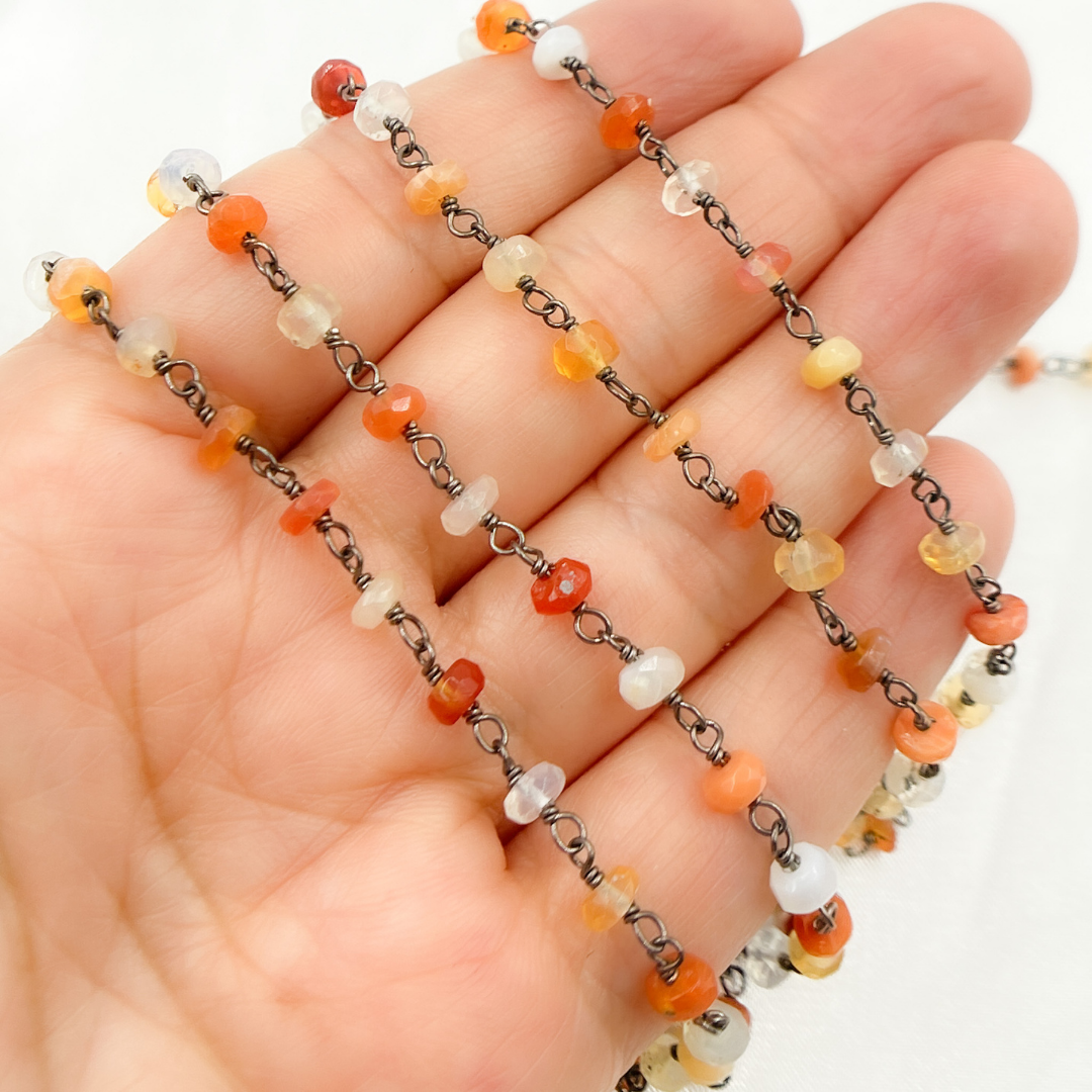 Fire Opal Oxidized Gold Plated Wire Chain