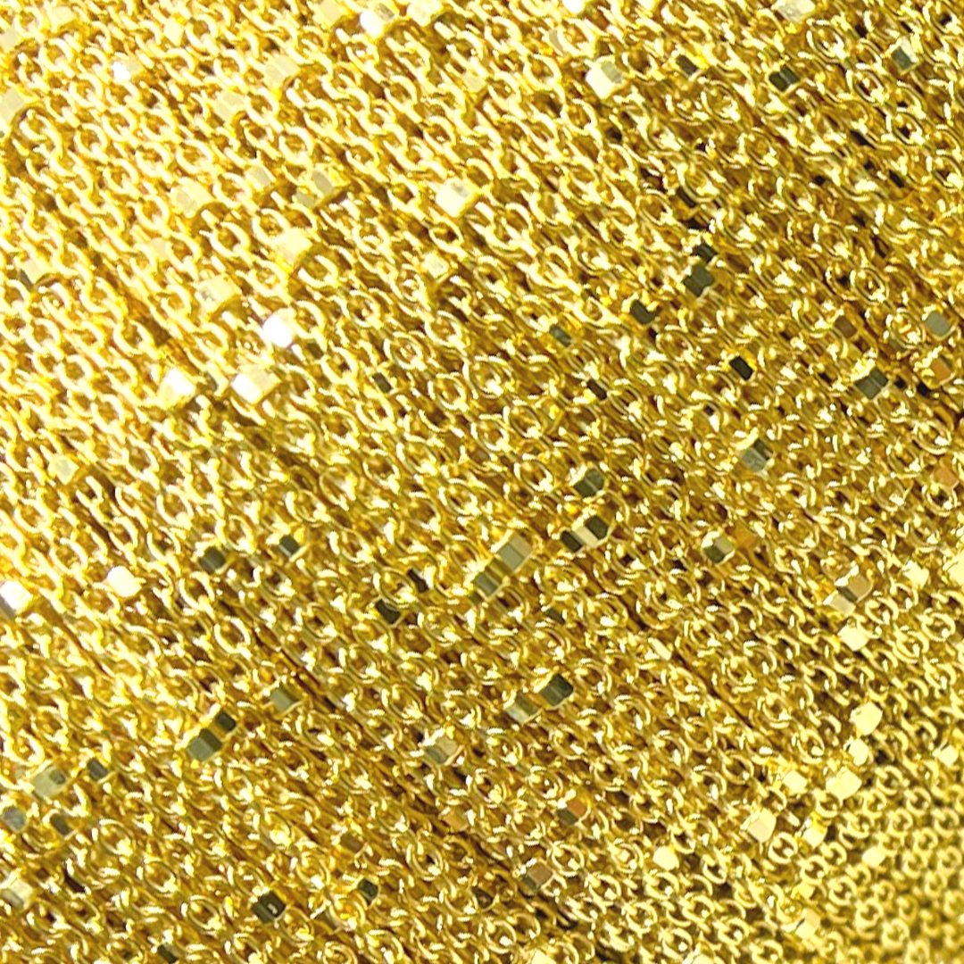 14K Solid Yellow Gold Cube Satellite Chain by Foot