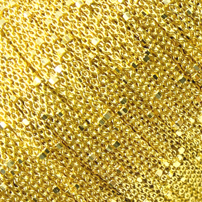 14K Solid Yellow Gold Cube Satellite Chain by Foot