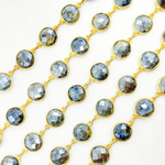 Load image into Gallery viewer, Coated Labradorite Round Shape Bezel Gold Plated Wire Chain. CLB64
