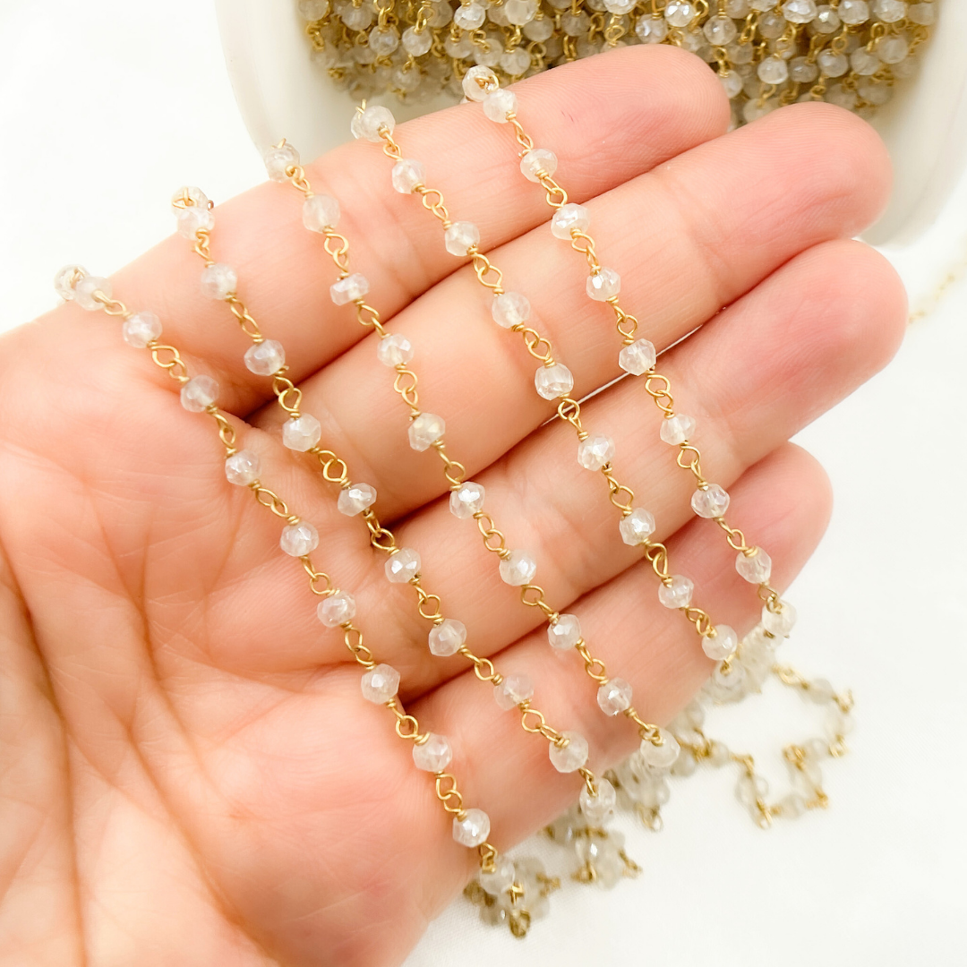 Coated White Topaz Gold Plated Wire Chain.
