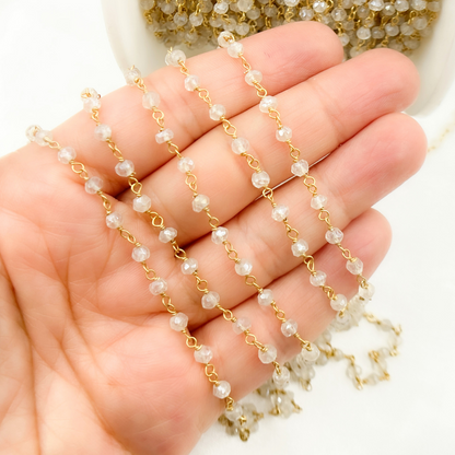 Coated White Topaz Gold Plated Wire Chain.