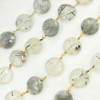 Black Rutile Coin Shape Gold Plated Wire Chain