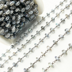 Load image into Gallery viewer, Coated Labradorite Rondel Smooth Oxidized Wire Chain. CLB49
