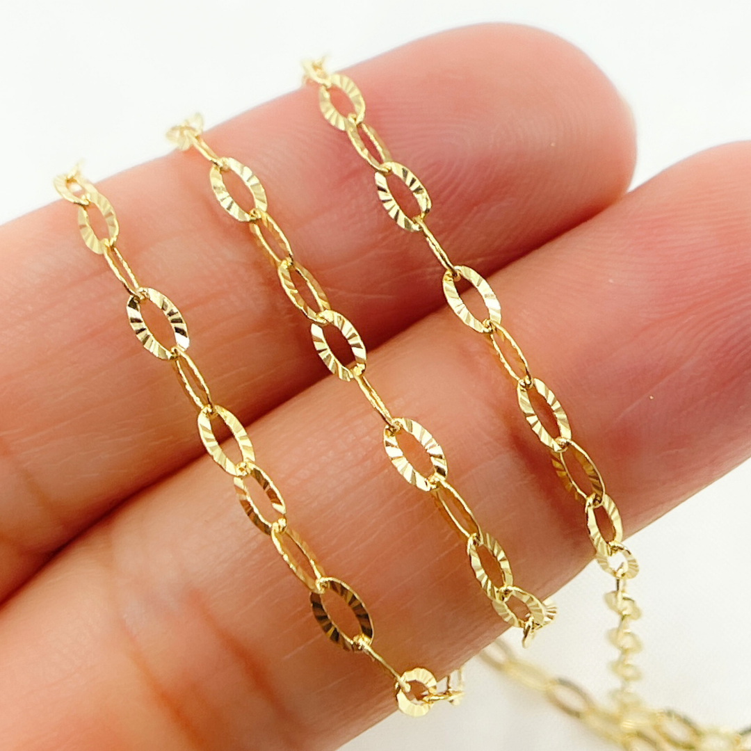 040FVBF22. 14K Solid Yellow Gold Diamond Cut Oval Link Chain