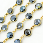 Load image into Gallery viewer, Coated Labradorite Round Shape Bezel Gold Plated Wire Chain. LAB113
