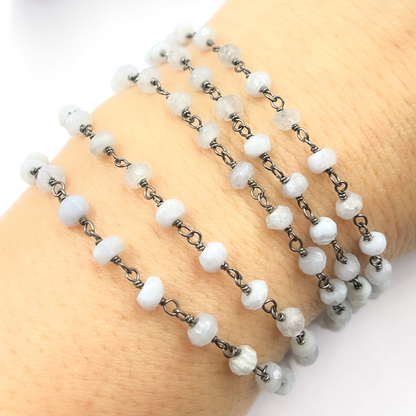 Blue Lace Agate Black Rhodium 925 Sterling Silver Wire Chain