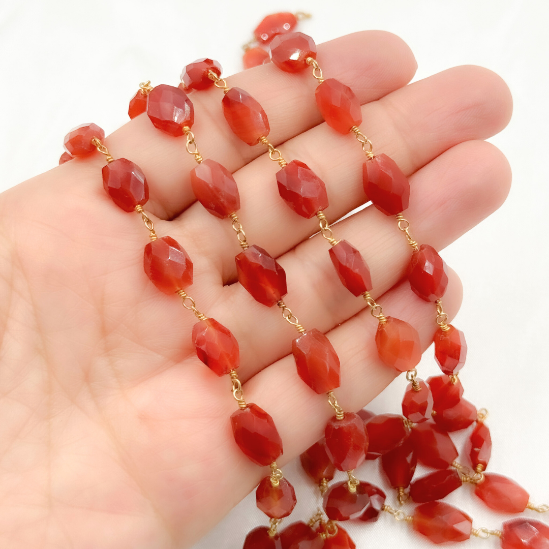 Carnelian Oval Gold Plated Wire Chain.