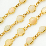 Load image into Gallery viewer, Ethiopian Opal Round Shape Bezel Gold Plated Wire Chain. ETH9
