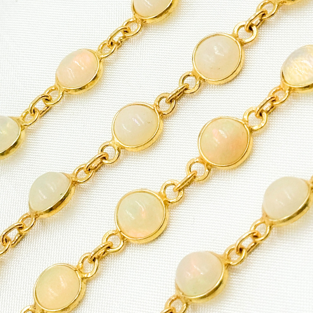 Ethiopian Opal Round Shape Bezel Gold Plated Wire Chain.