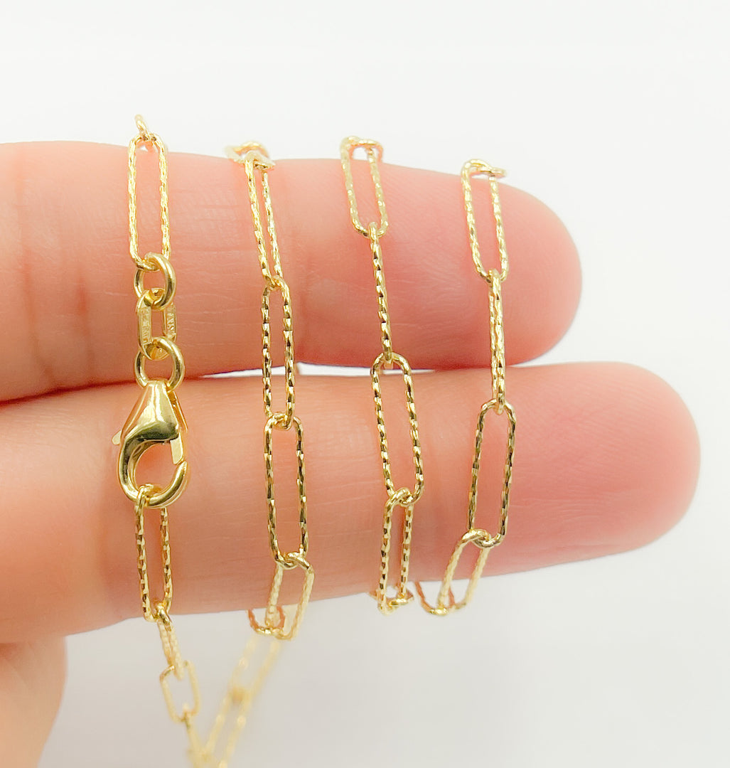 172FD. 14K Solid Gold Hammered Paperclip Chain