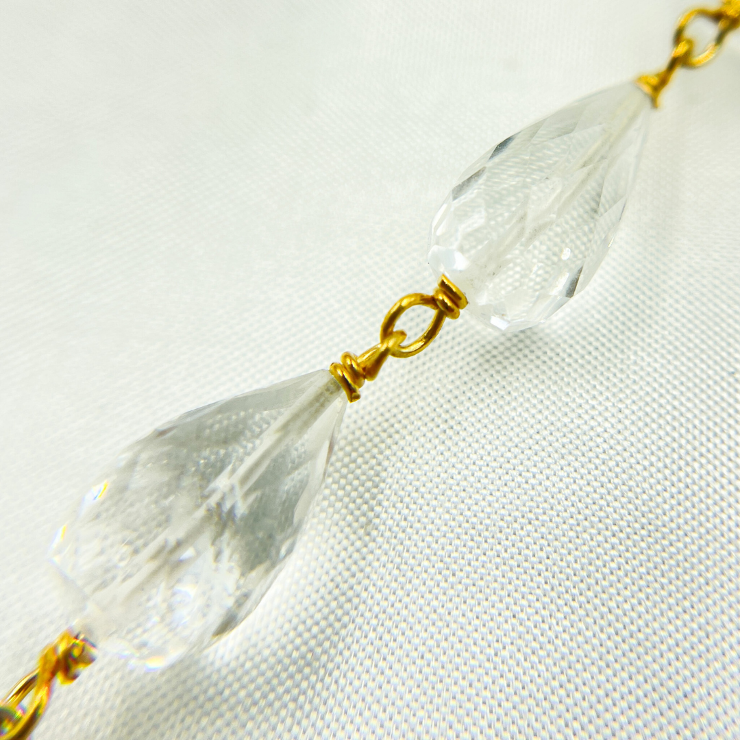Crystal Tear Drop Gold Plated Wire Chain