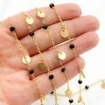 Load image into Gallery viewer, Black Spinel and Dangle Disc Gold Plated Wire Chain. BSP34
