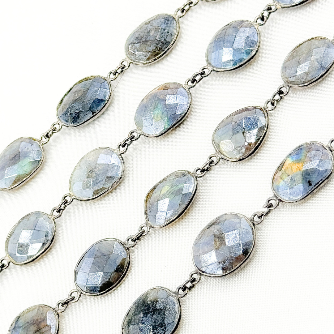 Coated Labradorite Organic Shape Bezel Oxidized Wire Chain