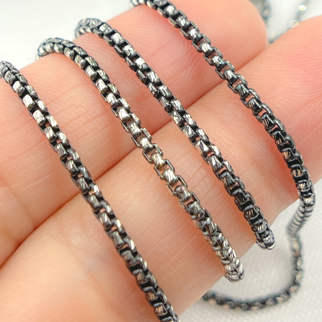 Black Rhodium & White Sterling Silver Diamond Cut Box Chain