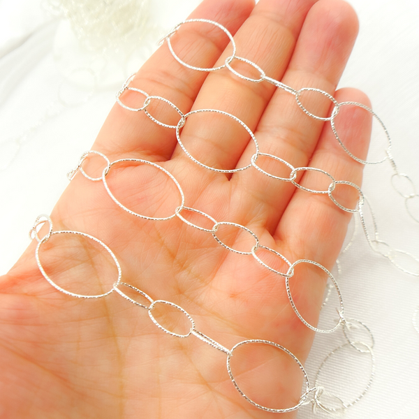925 Sterling Silver Diamond Cut 1 Big & 3 Small Oval Link Chain