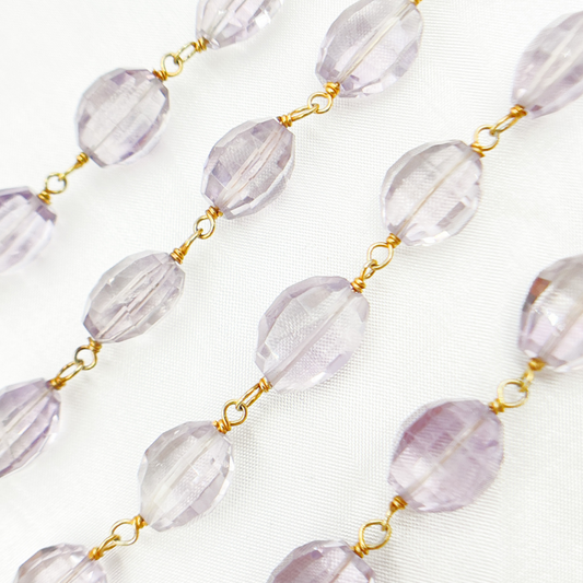 Pink Amethyst Oval Gold Plated Wire Chain