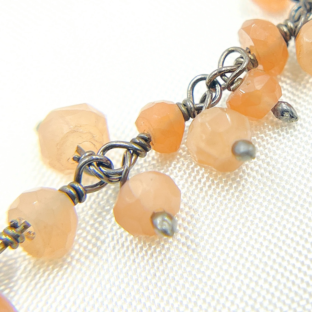 Peach Moonstone Cluster Dangle Oxidized Wire Chain. MS66