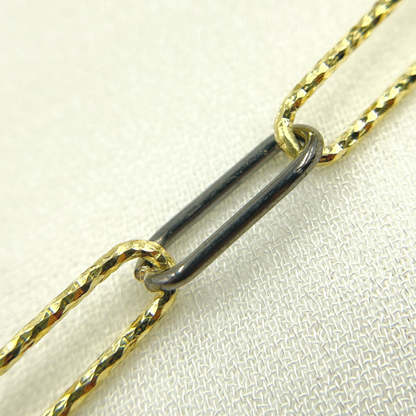 Gold Plated & Black Rhodium 925 Sterling Silver Diamond Cut & Smooth Paperclip Chain.