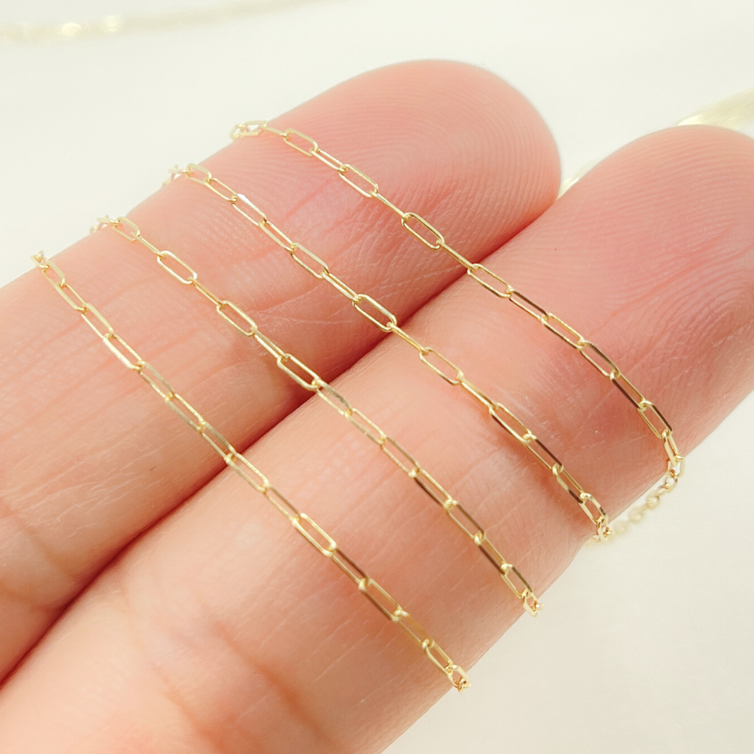 14K Solid Yellow Gold Flat Paperclip Chain by Foot. 025FVBFVT5byFt