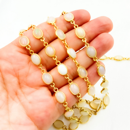Ethiopian Opal Oval Shape Bezel Gold Plated Wire Chain