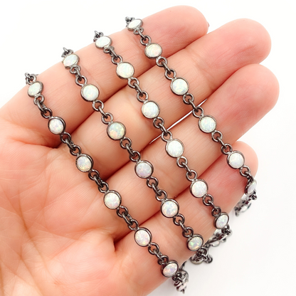 Created White Opal Round Shape Connected Chain
