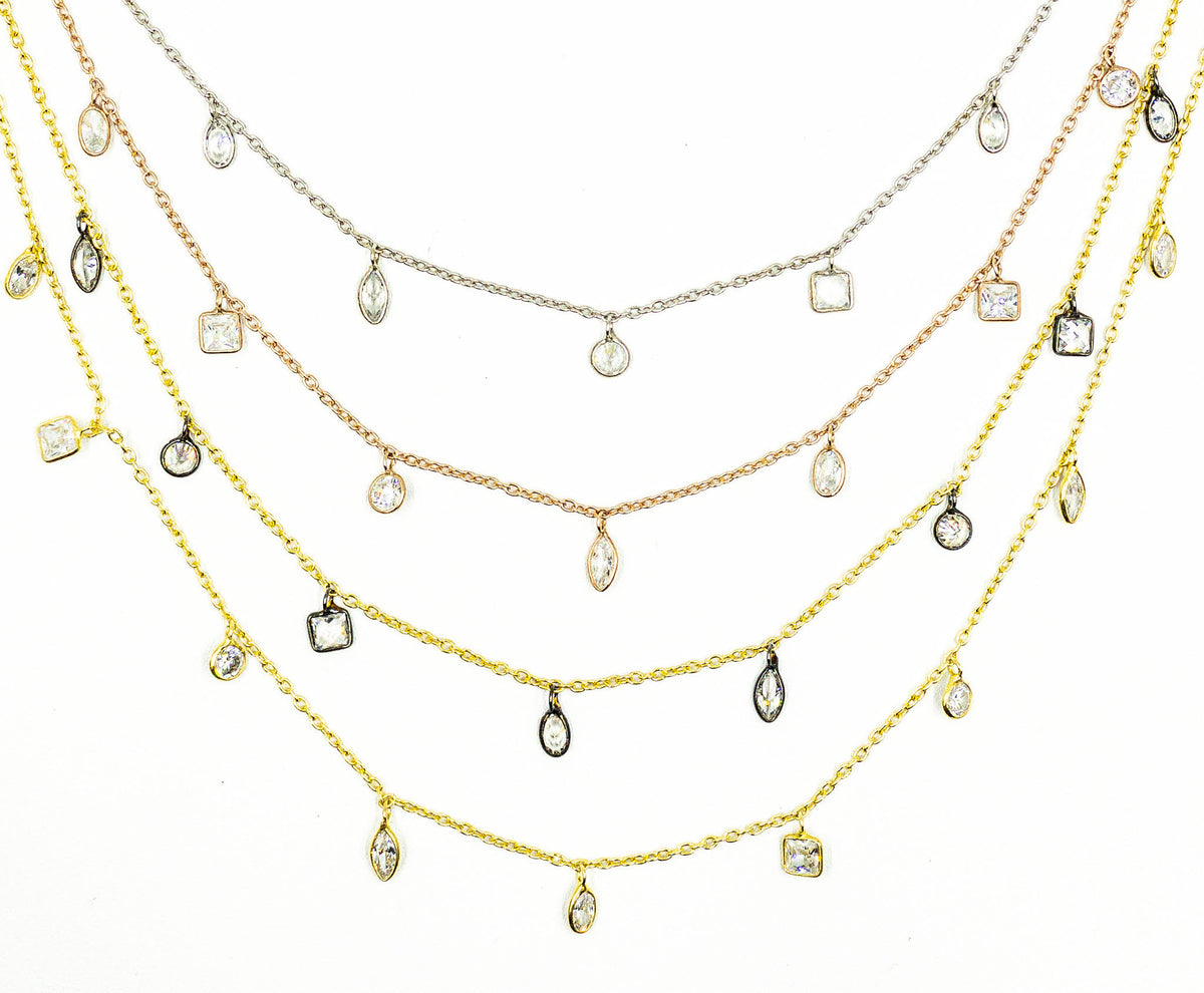 Mix Shape Cubic Zirconia Dangle Chain