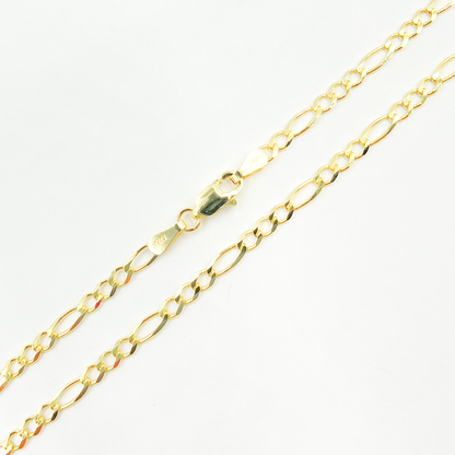 14K Solid Gold Flat Figaro Chain