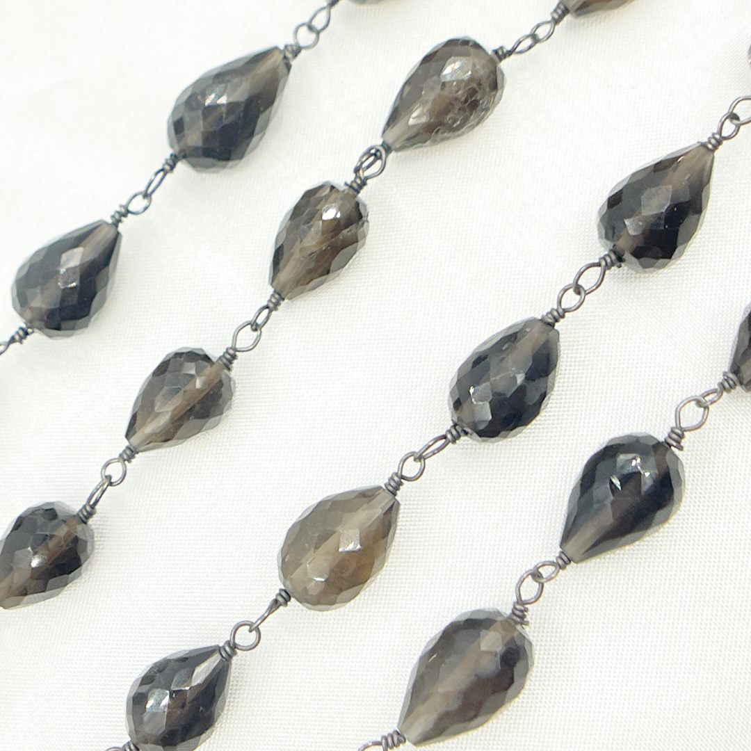 Smoky Pear Shape Oxidized Wire Chain