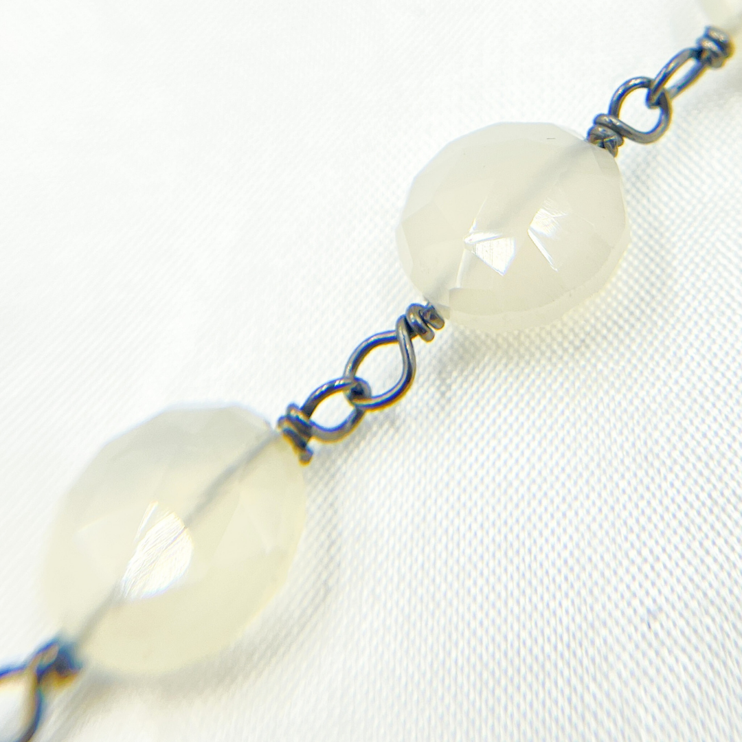 Natural Chalcedony Coin Shape Oxidized  Wire Chain