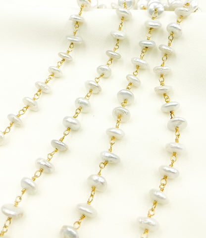 PRL23. Organic Freshwater Pearl Wire Wrap Chain
