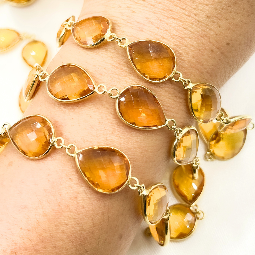 Hydro Quartz Pear Shape Bezel Gold Plated 925 Sterling Silver Wire Chain