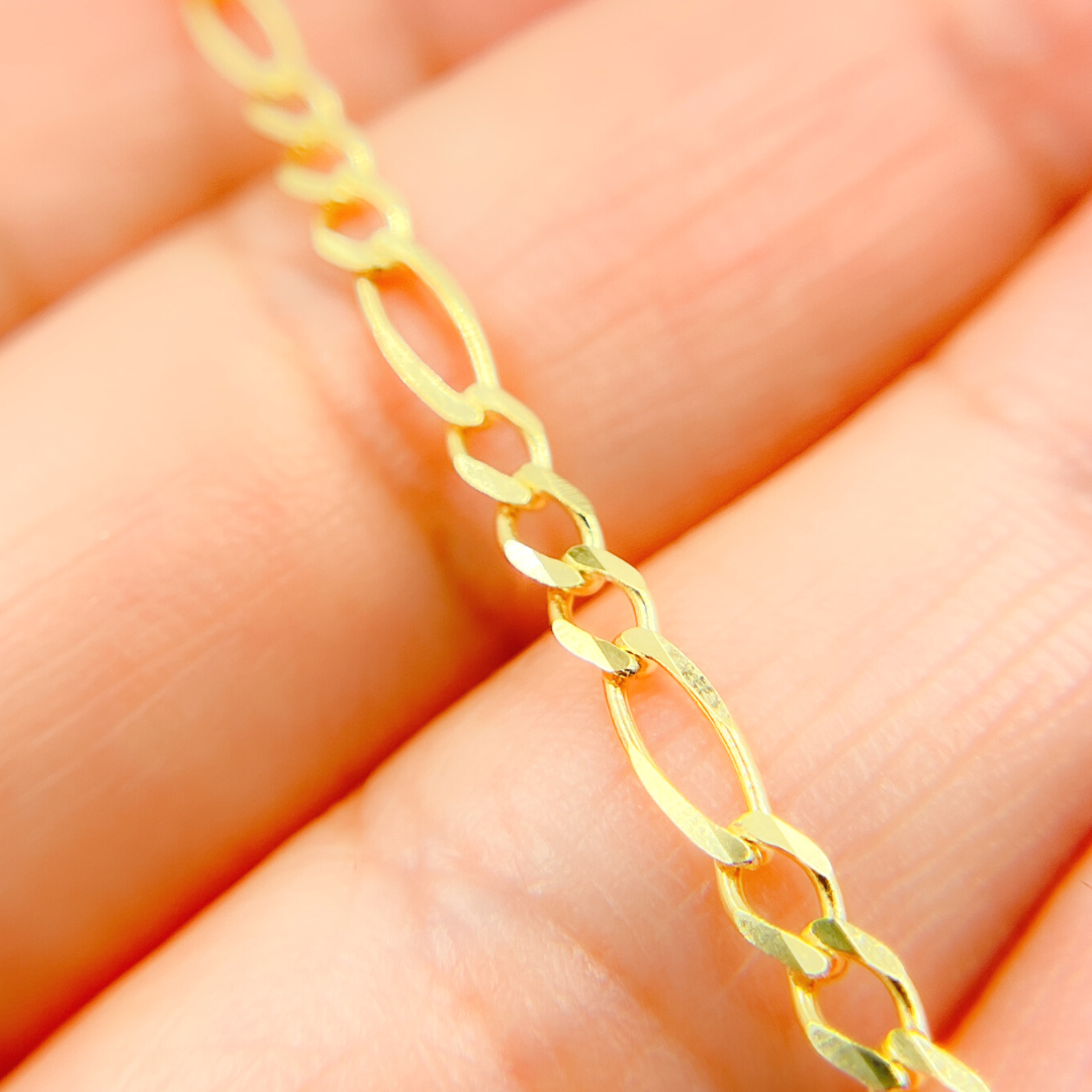14K Solid Gold Flat Figaro Bracelet