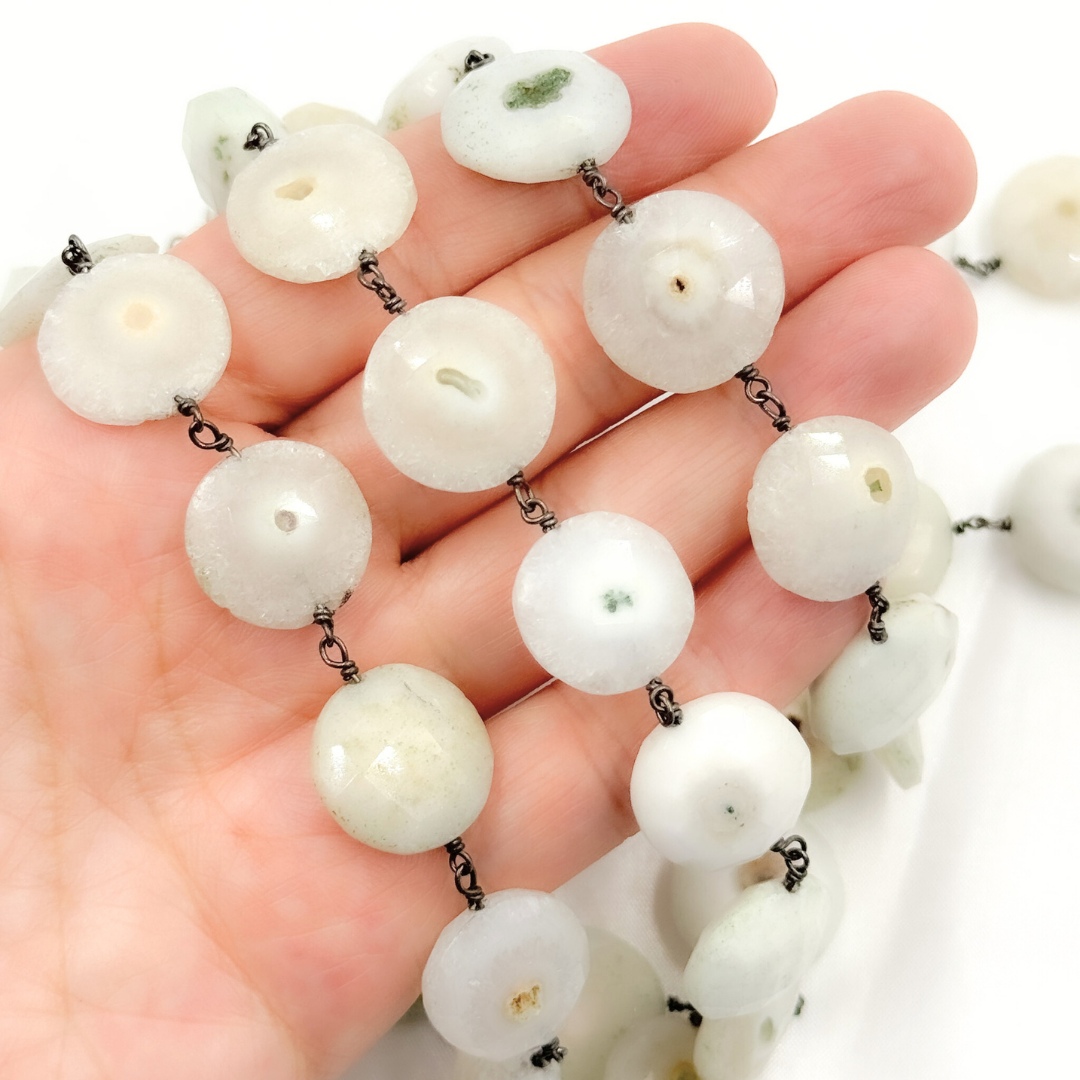 Solar Quartz Coin Shape Oxidized Wire Chain