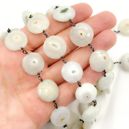 Solar Quartz Coin Shape Oxidized Wire Chain