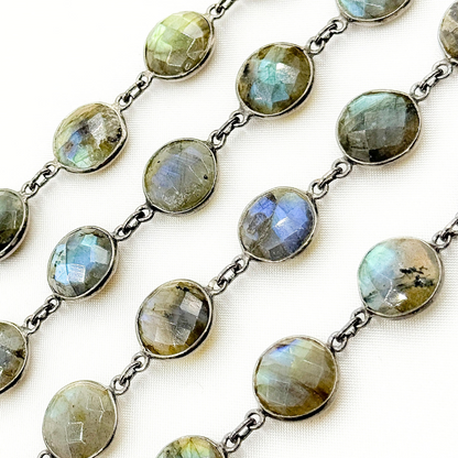 Labradorite Round Shape Bezel Oxidized Wire Chain
