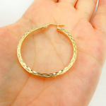 Load image into Gallery viewer, 14K Solid Gold Hollow Flat Diamond Cut Hoop