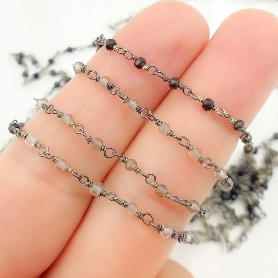 Shaded Smoky Quartz Oxidized Wire Chain.