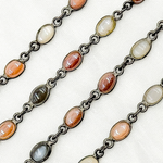 Load image into Gallery viewer, Coated Multi Moonstone Oval Shape Bezel Oxidized Wire Chain. CMS106
