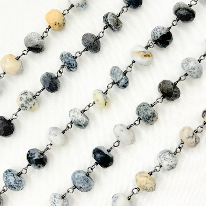 Dendrite Opal Oxidized 925 Sterling Silver Wire Chain