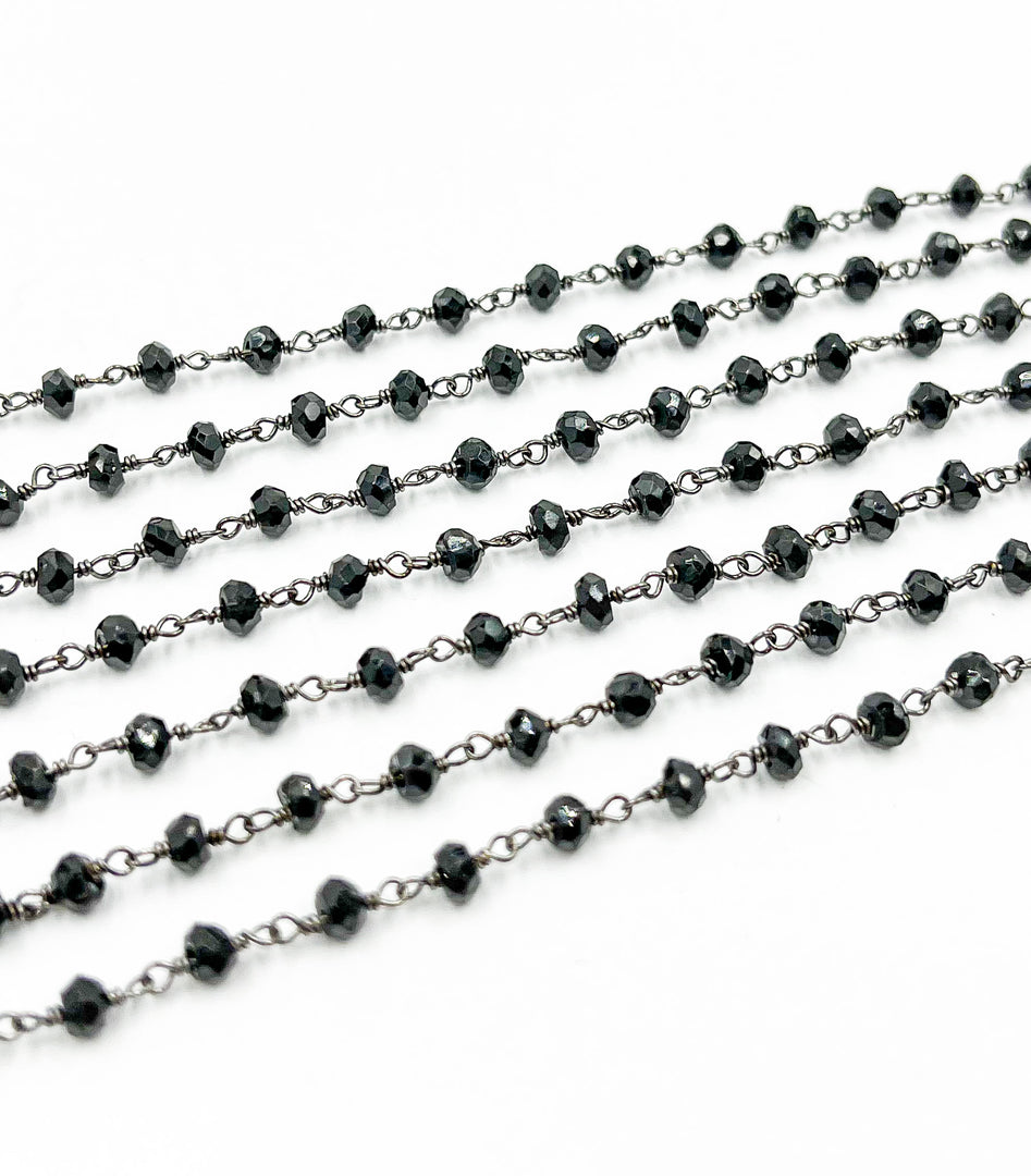 Black Spinel Wire Wrap Chain made with Black Rhodium 925 Sterling Silver. BSP15