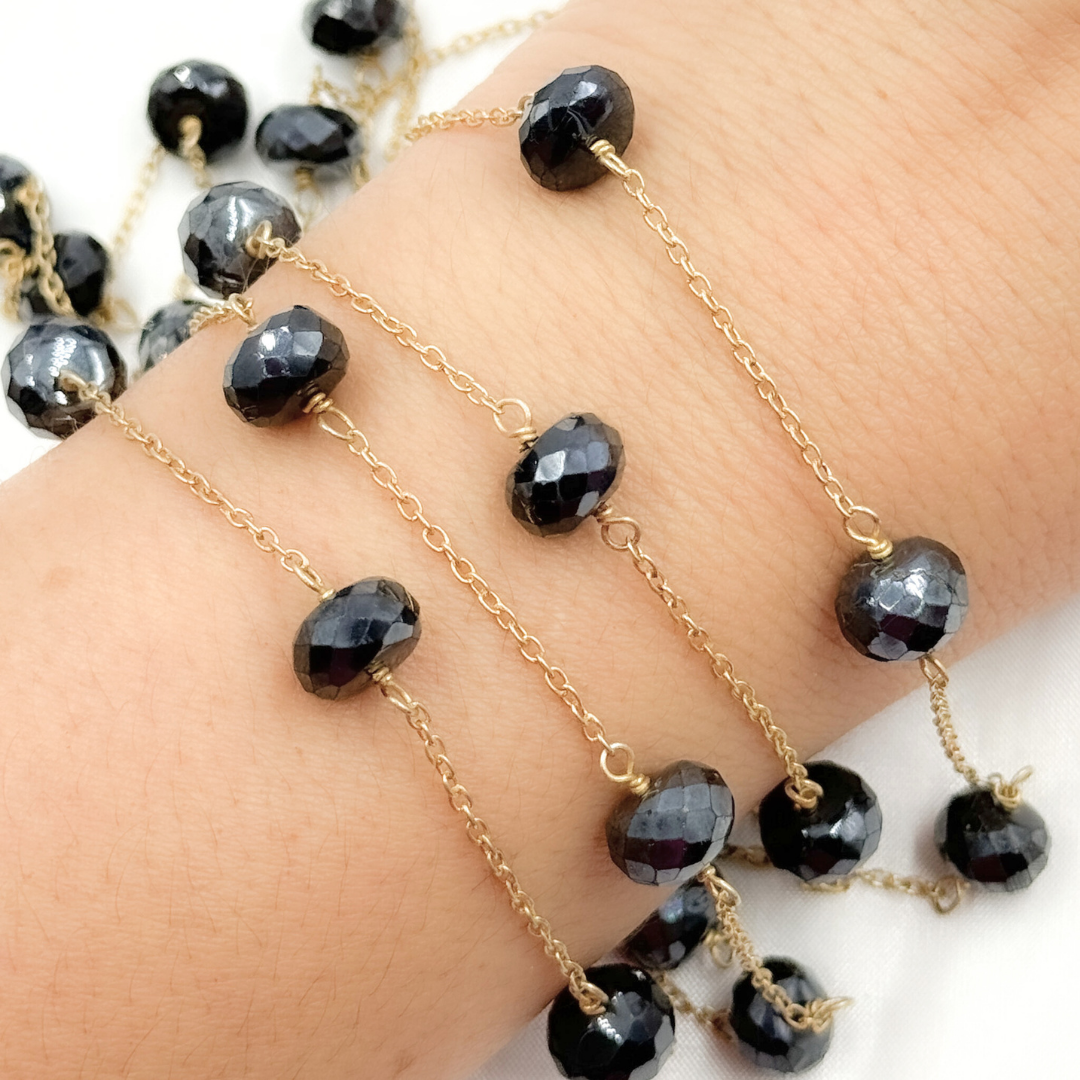 Coated Black Spinel Gold Plated Wire Chain