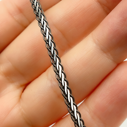 Black Rhodium and White Sterling Silver Flat Wheat Necklace
