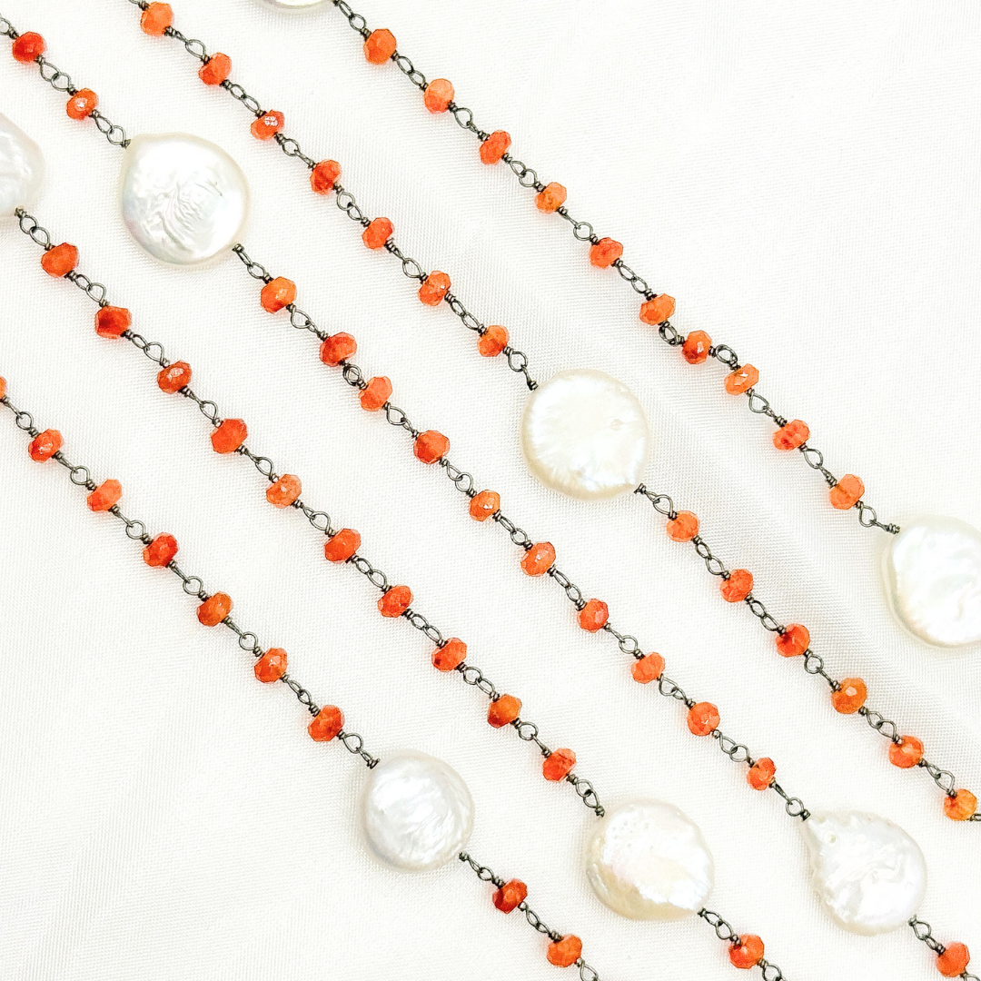Carnelian & Pearl Round Shape Oxidized Wire Chain.