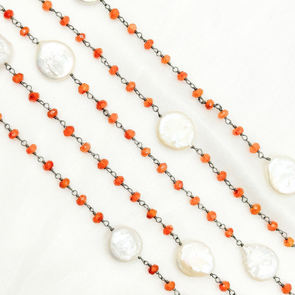 Carnelian & Pearl Round Shape Oxidized Wire Chain.
