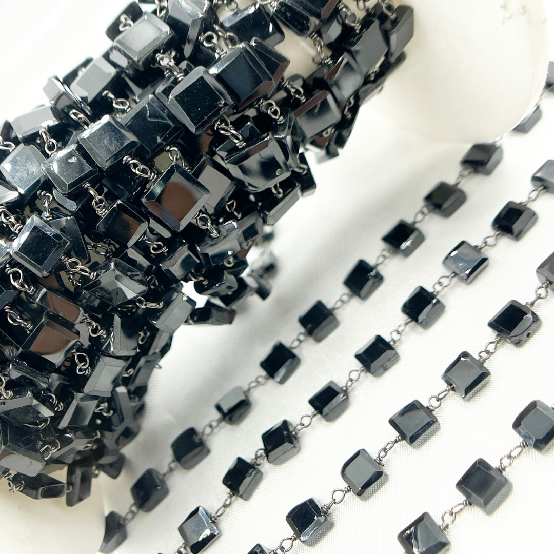 Black Spinel Square Shape Oxidized Wire Chain. BSP47