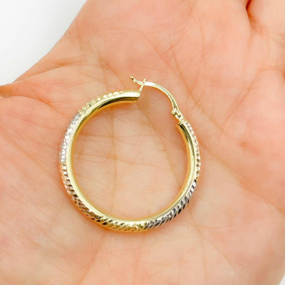 14K Solid Tri-Tone Gold Earrings Circle Shape Hoop.