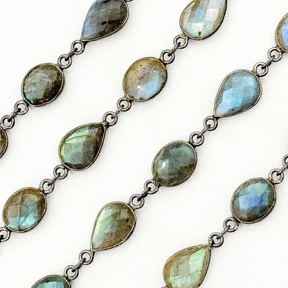 Labradorite Pear & Oval Shape Bezel Oxidized Wire Chain