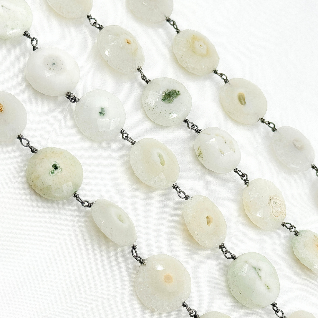 Solar Quartz Coin Shape Oxidized Wire Chain.
